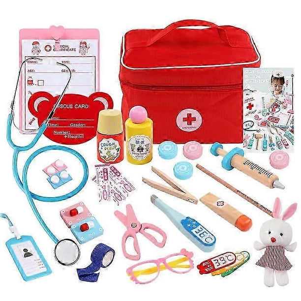 Children Pretend Play Doctor Educational Toys Wooden Medical Simulation Medicine Chest Set for Kids Role Playing Pretend Games