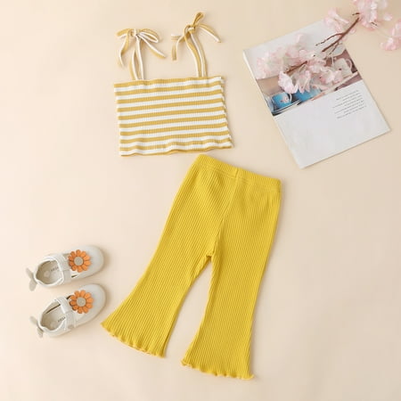 

Hunpta Infant Rainbow Set Striped Vest Pant Girl Baby Tops+Bell-Bottomed Girls Outfits&Set
