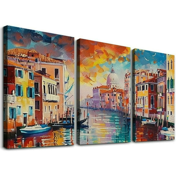 Ullo0ord Modern Painting Poster Abstract Painting Wall Art Canvas Poster in Venice, Italy Canvas Painting Wall Art Poster for Bedroom Living Room Decor 12x16x3pcs