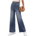 thumbnail image 4 of High Waist Women Stretchy Wide Leg Jeans Casual Pull on Denim Pants, 4 of 5