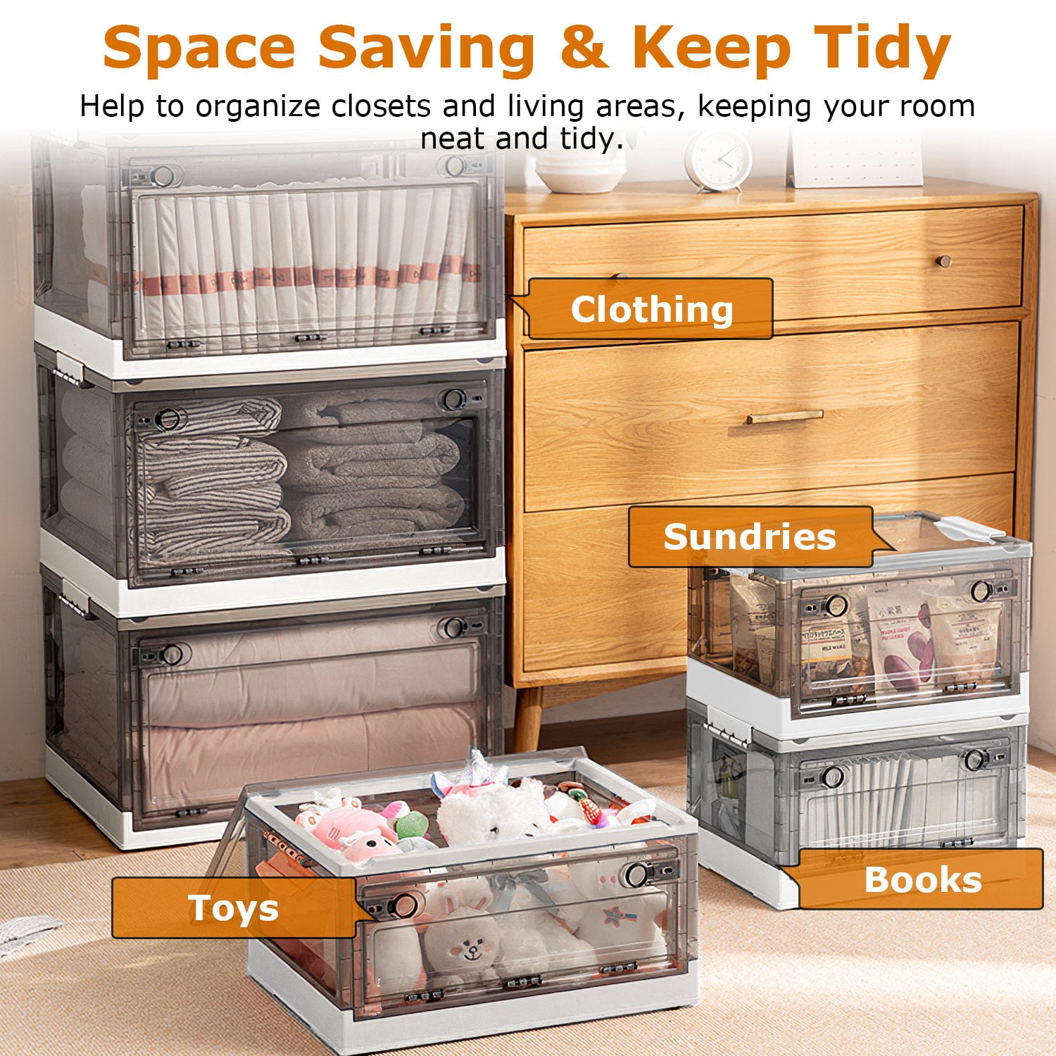 15Gallon Foldable Plastic Storage Bins with Lids & Wheels, NewHome 2 Packs Large Collapsible Storage Box Organizer Toy Container, Stackable Closet Organizer for Clothes Toys Books