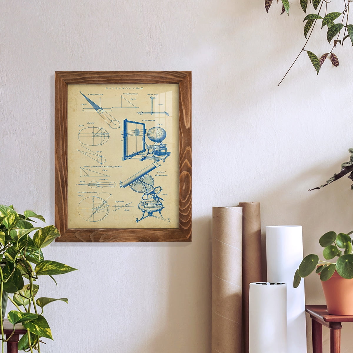Vintage Astronomy II -Framed Print w/glass-Walnut