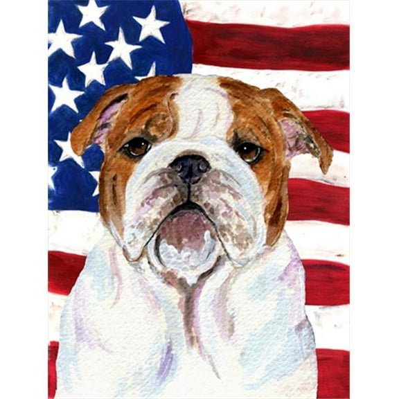 28 x 40 in. USA American Flag with Bulldog English House Size Canvas Flag