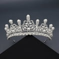 thumbnail image 4 of Diamante Perla Corona Novia Hermoso tocado Tocado Perla imitada Corona súper brillante Tiara (Plata), 4 of 8