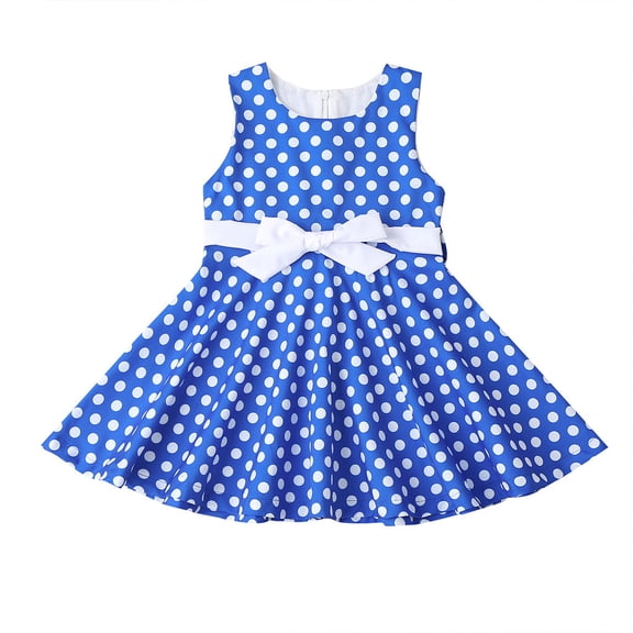 ZHUASHUM princess dresses for girls Rock abilly Party Vintage Dresses Kids Dress Swing Girls Polka Dot Skirt baby easter clothes for girls Blue,Size:2-4 Years
