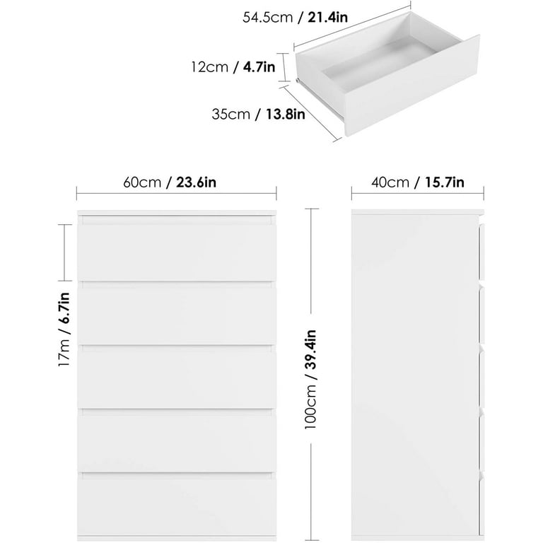 Homfa 5 Drawer White Dresser Modern Storage Cabinet for Bedroom