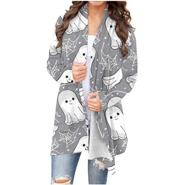 Pisexur Veste pour Femmes, Cardigans à devant Ouvert, Manteaux Trench, Vestes d'Automne, Mode pour Femmes, Cardigan à Manches Longues Imprimé d'Halloween, Veste