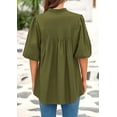 thumbnail image 2 of PRETTYGARDEN Women's Summer Short Lantern Sleeve Tops Loose Fit Button Down Shirt Casual Pleated V Neck Blouses, 2 of 8