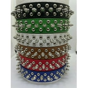Vegan Leather Spiked Dog Collar -XXS- S M L PU Leather Studded Dog Collar 3 Row Anti-Bite Studded Dog Collar - -XXS--White