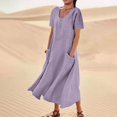 thumbnail image 2 of CHOK Robe Maxi pour Femmes Été Coton Lin Robe Débardeur Manches Courtes Col Rond Ample Longue Fluide avec Poches, 2 of 6