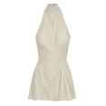 thumbnail image 4 of ClodeEU Women's Halter High Neck Sleeveless Mini Dress,Slim Waist Flared Short Party Dress Beige,Women's Plus L, 4 of 6