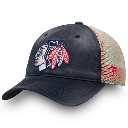 Chicago Blackhawks Fanatics Branded Americana Trucker Snapback Adjustable Hat - Navy/Khaki -