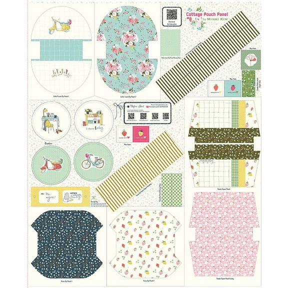 35" X 44" Panel Pouch Panels by Minki Kim Stripes Floral Checks Riley Blake Cotton Fabric Panel (P17060)