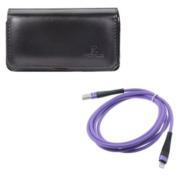 Case Belt Clip w 6ft USB Cable for iPhone XR/8 PLUS/7 Plus/6S Plus/6 Plus - Leather Swivel Holster Loops Cover, Purple Charger Cord Power Wire Compatible With iPhone XR/8 PLUS/7 Plus/6S Plus/6 Plus