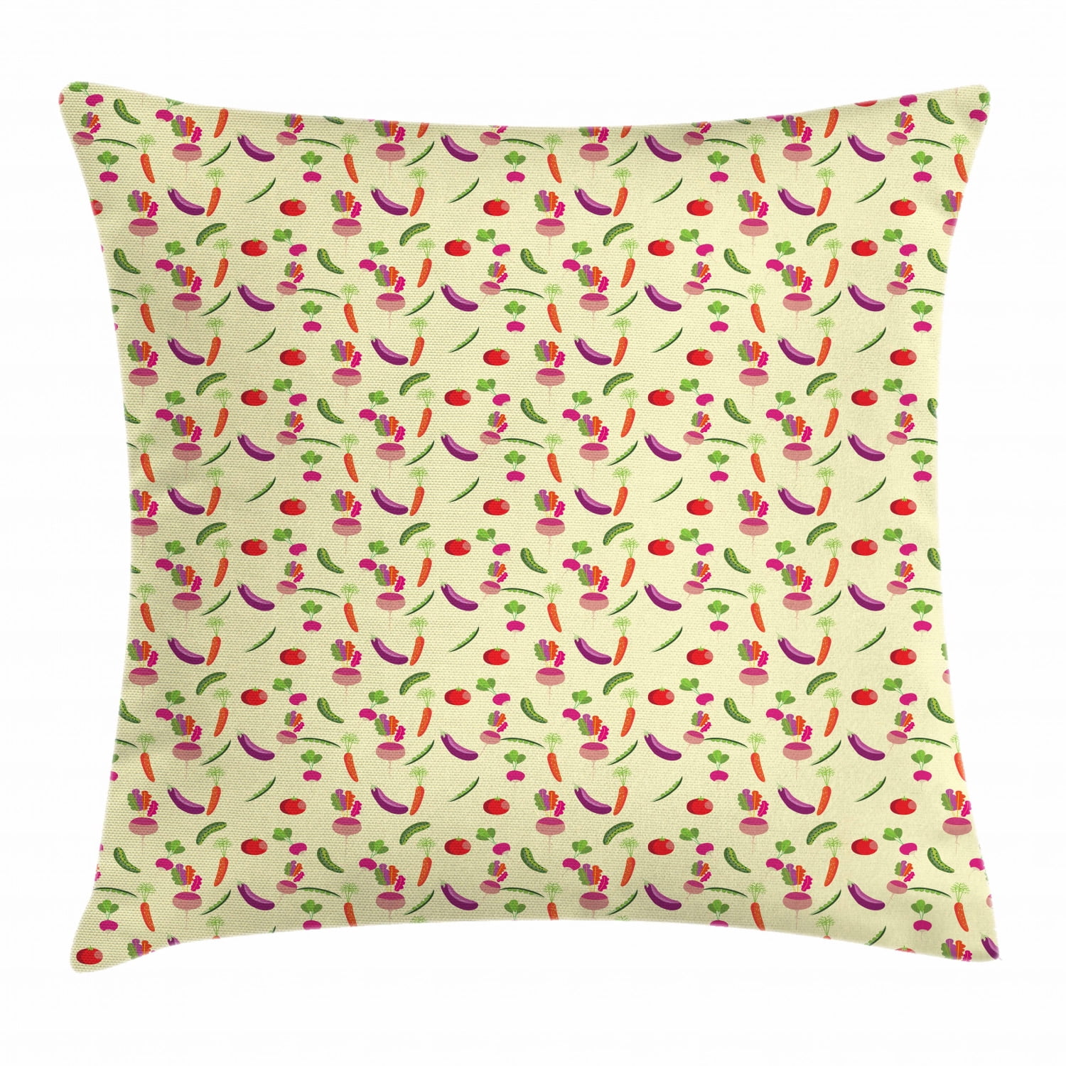 Vegetable Throw Pillow Cushion Cover, Tomatoes and Carrots on Cream ...