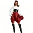 thumbnail image 2 of Fortwear Women Pirate Costume 4-Piece Set, Off Shoulder Bell Sleeve Top, Striped Irregular Skirt, Corset Waistband & Headband, Halloween Cosplay Outfit, 2 of 9