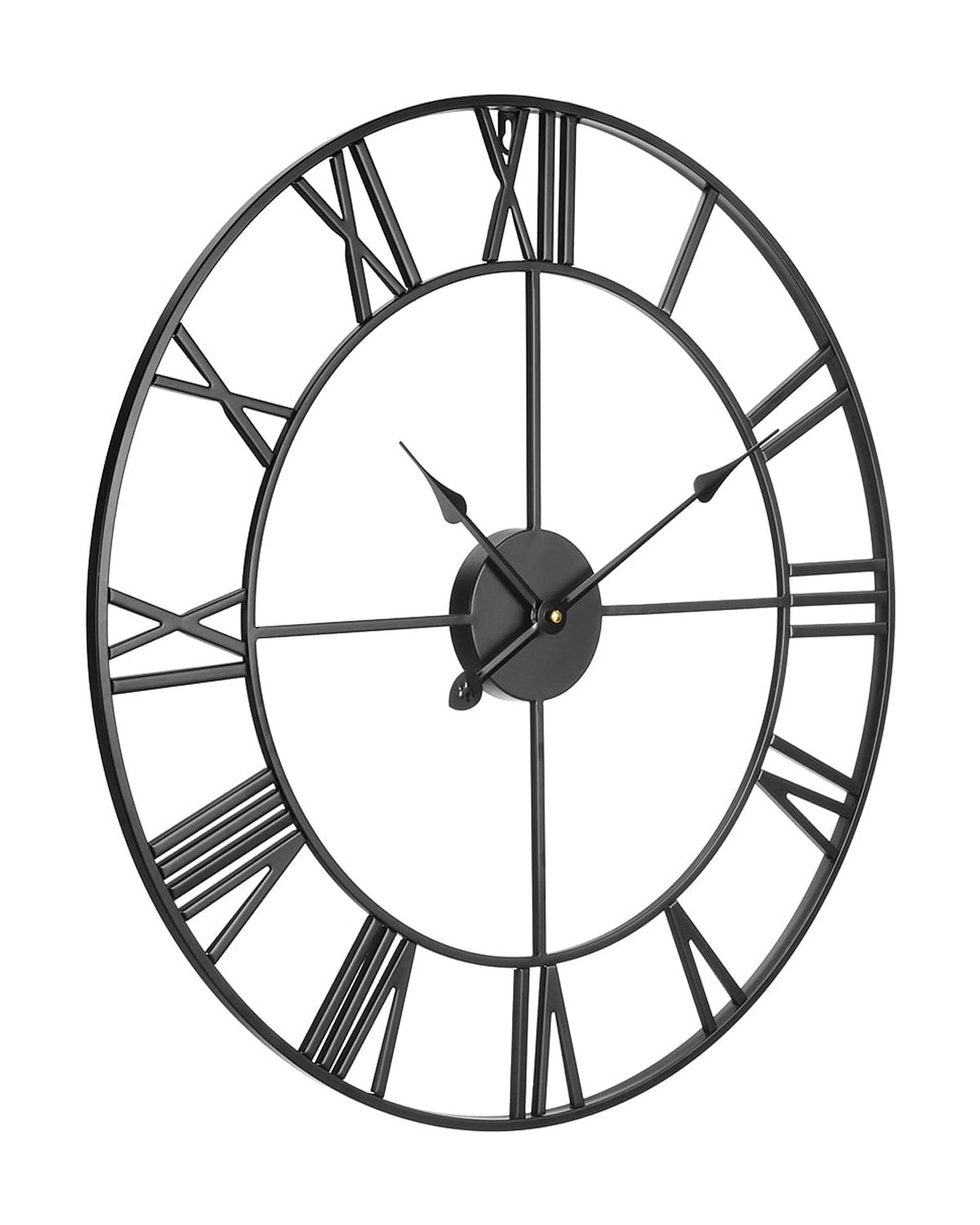 KFFKFF 24in Decorative Wall Clock with Roman Numerals, Battery-Powered Round Clock for Living Room, Bedroom, Office, Farmhouse Style, Black
