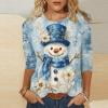 thumbnail image 2 of asdoklhq Sweaters for Women Ladies' Christmas Printed Round Neck Three Quarter Sleeve 3/4 Sleeve T-shirt Loose Top Long Sleeved Round Neck Top/shirt Multicolor M, 2 of 6
