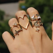 Xolikefi Cross Love Hollowed Out Full Diamond Oil Dripping Butterfly Ring 5pc Set Joint
