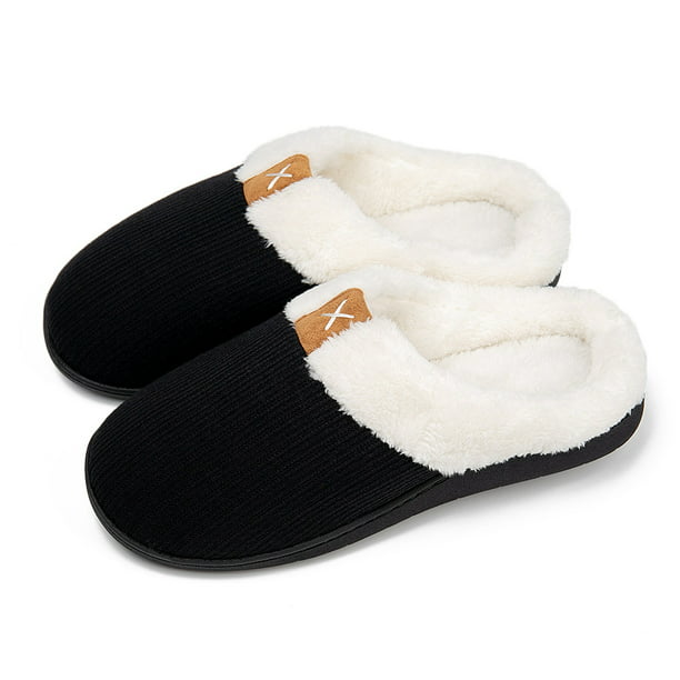 Womens Fuzzy Slippers Boots Memory Foam Booties House Shoes Comfortable ...