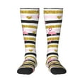 thumbnail image 2 of Picia Women Crew Soft Moisture-wicking Socks Gold Glittering Hearts and Flamingos Pattern Design Cotton Socks, One Size fit All, 2 of 9