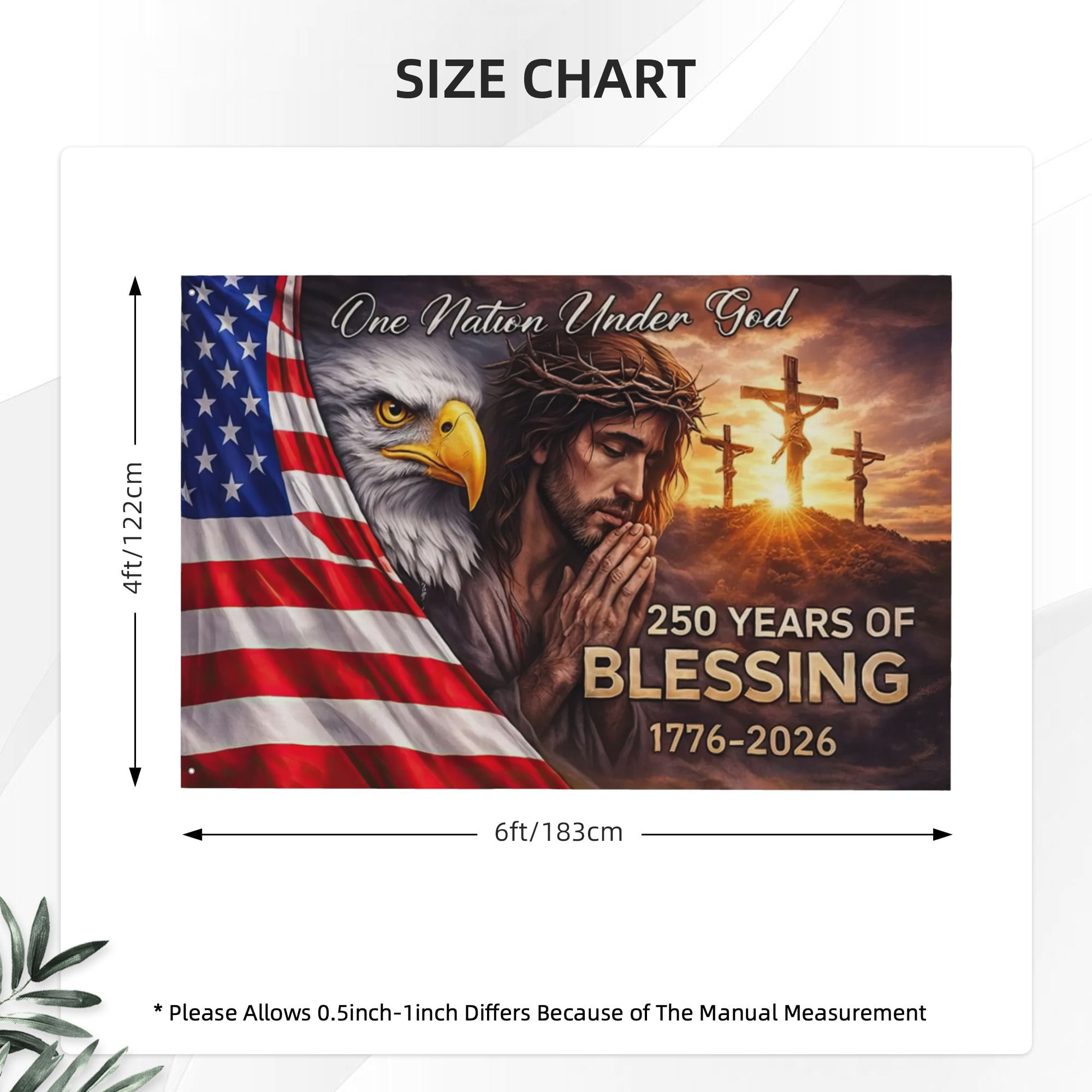 OneNation Under God United States of America 250 Years Flag 4x6 ft Double-Sided Flag 1776–2026, Christian-Cross Patriotic House Flag, 4th of July Banne