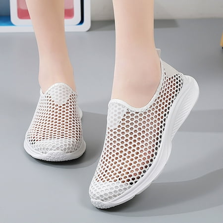 

PEASKJP Flats Shoes Women Ladies Solid Breathable Round Head Flat Casual Shoes Sneakers for Gym Running Work White 7