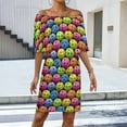 thumbnail image 2 of Multi Colored Pickleballs Women's Off The Shoulder Ruffles Summer Wedding Guest Loose Casual Party Beach Dress, 2 of 9