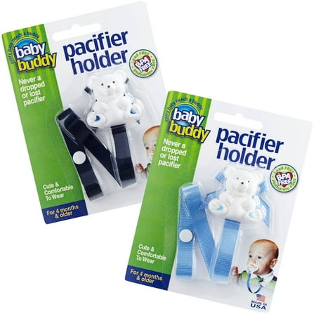 Baby Buddy Pacifier Holder Clip- Cute Fashionable Bear Clips onto Babys Shirt, Snaps to Paci, Teether, Navy-Blue, 2 Pack