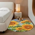 thumbnail image 2 of Round Area Rugs 8 Feet - Farm Spring Garden Sunflower Soft Indoor Throw Rugs Carpets for Living Dining Bedroom Kids Room Non-Slip Playroom Crawl Rug Floor Mats Floral Green Leaves Blue Sky, 2 of 9