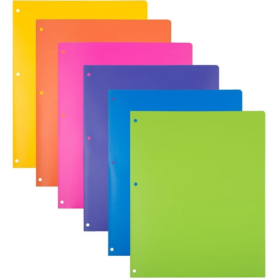 JAM Paper Heavy Duty Plastic 3 Hole Punch Pocket Folders, Extra Tough, Assorted Fashion Colors, Bulk 144/Box