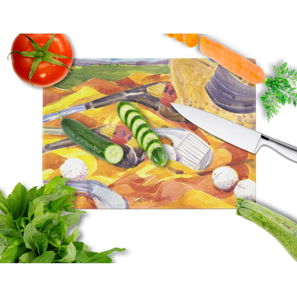 Caroline's Treasures Golf Clubs Golfer Glass Cutting Board Large