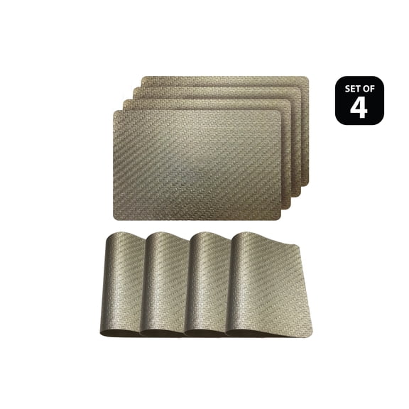 Dainty Home Cambria Metallic Textured Faux Leather Rectangular Set of 4 Placemats in Gold