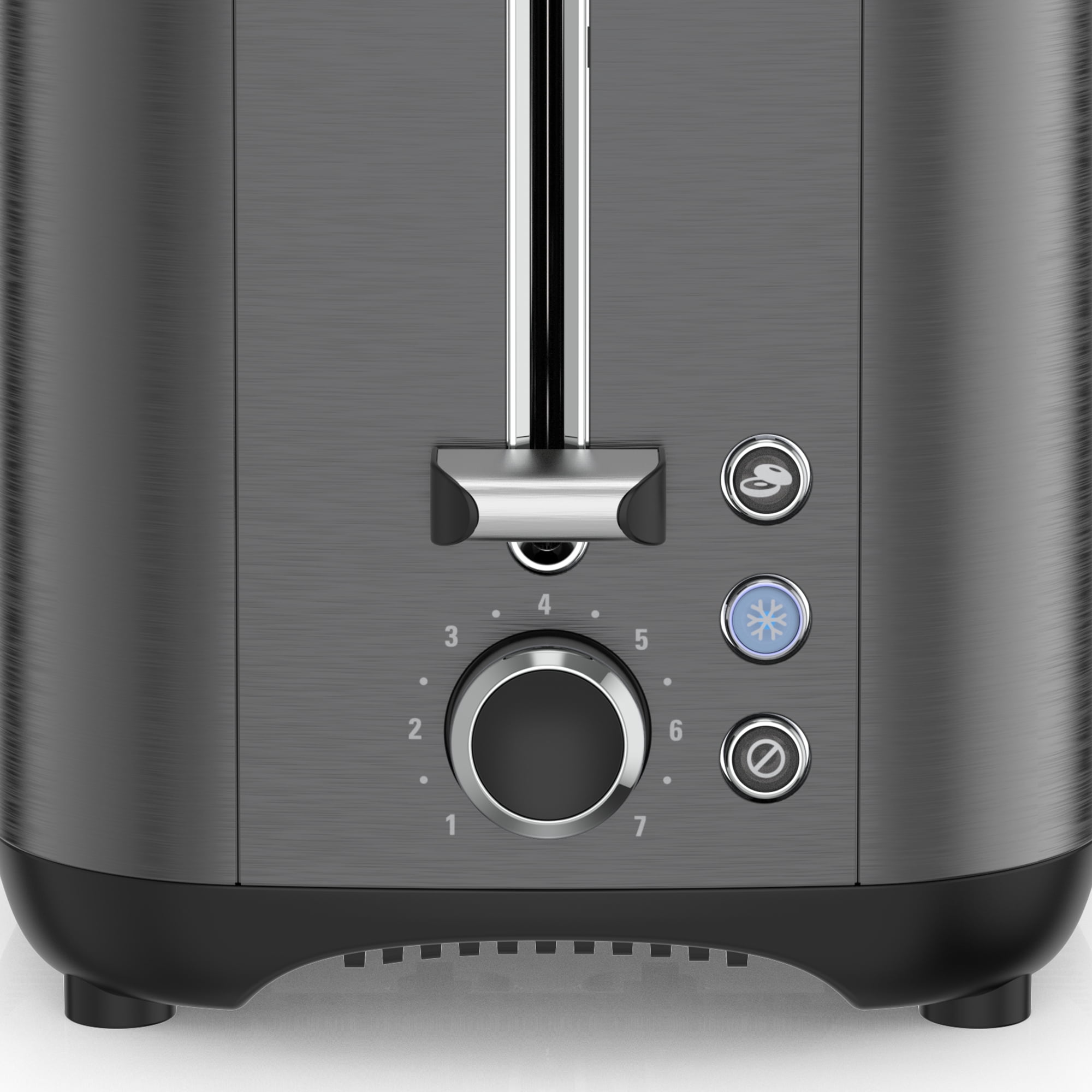 BLACK+DECKER 2‑Slice Toaster with Rapid Toast Technology, Black Stainless Steel, Extra‑Wide Self‑Centering Slots, 7 Settings, Pull‑Out Crumb Tray