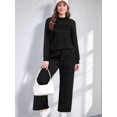 thumbnail image 4 of Two Piece Sets for Women Fall Outfits Long Sleeve Lounge Sets Side Slit Wide Leg Pants Black S, 4 of 7