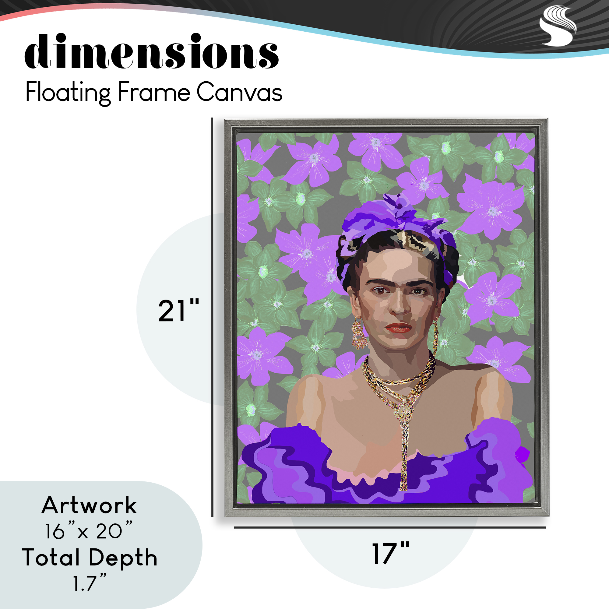 Floral Reverie Frida Gray Framed Floater Canvas Wall Art, design by Lynnda Rakos