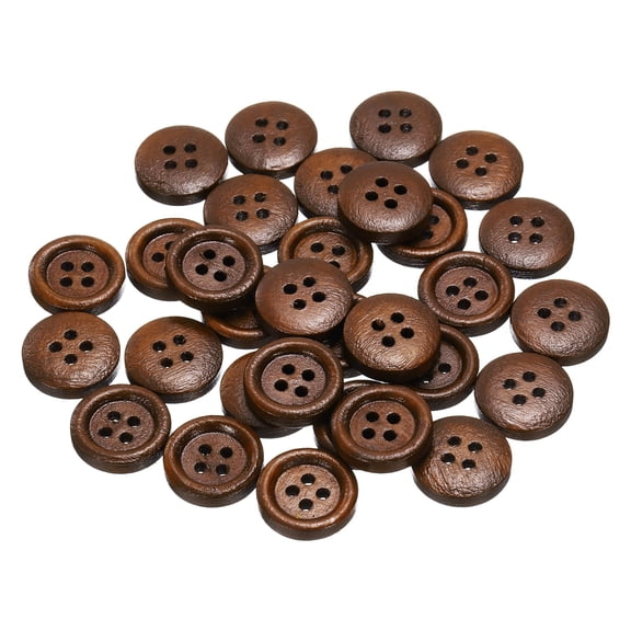 Uxcell 30pcs 24L Wooden Sewing Button 5/8"(15mm) 4 Holes Wood Round Craft Replacement Buttons for Clothing DIY Crafts Decoration, Coffee