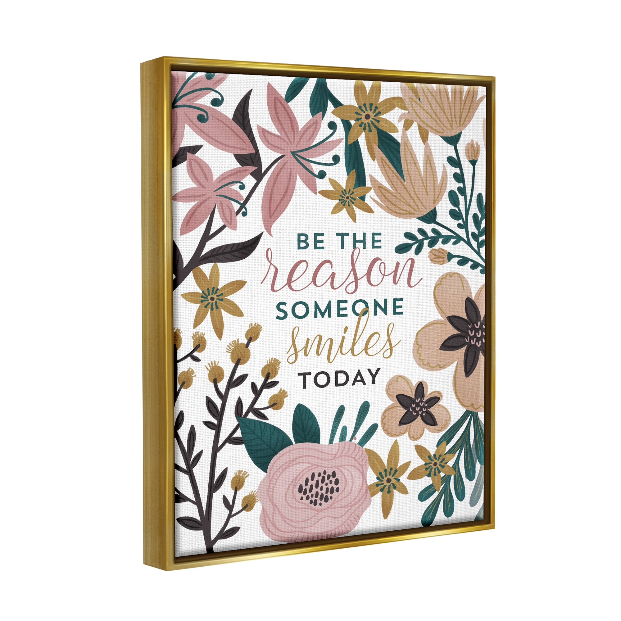 Stupell Industries Be the Reason Phrase Botanical & Floral Painting Gold Floater Framed Art Print Wall Art, 25 x 31