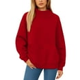 thumbnail image 4 of Womens Oversized Mock Neck Sweatshirts,Long Sleeve Pullover Plus Size Thick Tops,2025 Casual Fall Winter Outfits With Pockets Red XL, 4 of 7