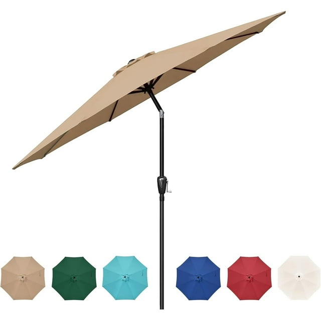 Simple Deluxe Parasol de Marché Extérieur de 9 Pi pour Table de Patio avec Inclinaison à Bouton et Manivelle, Grand Parasol de Soleil avec Poteau Robuste et Auvent Résistant à la Décoloration, Beige