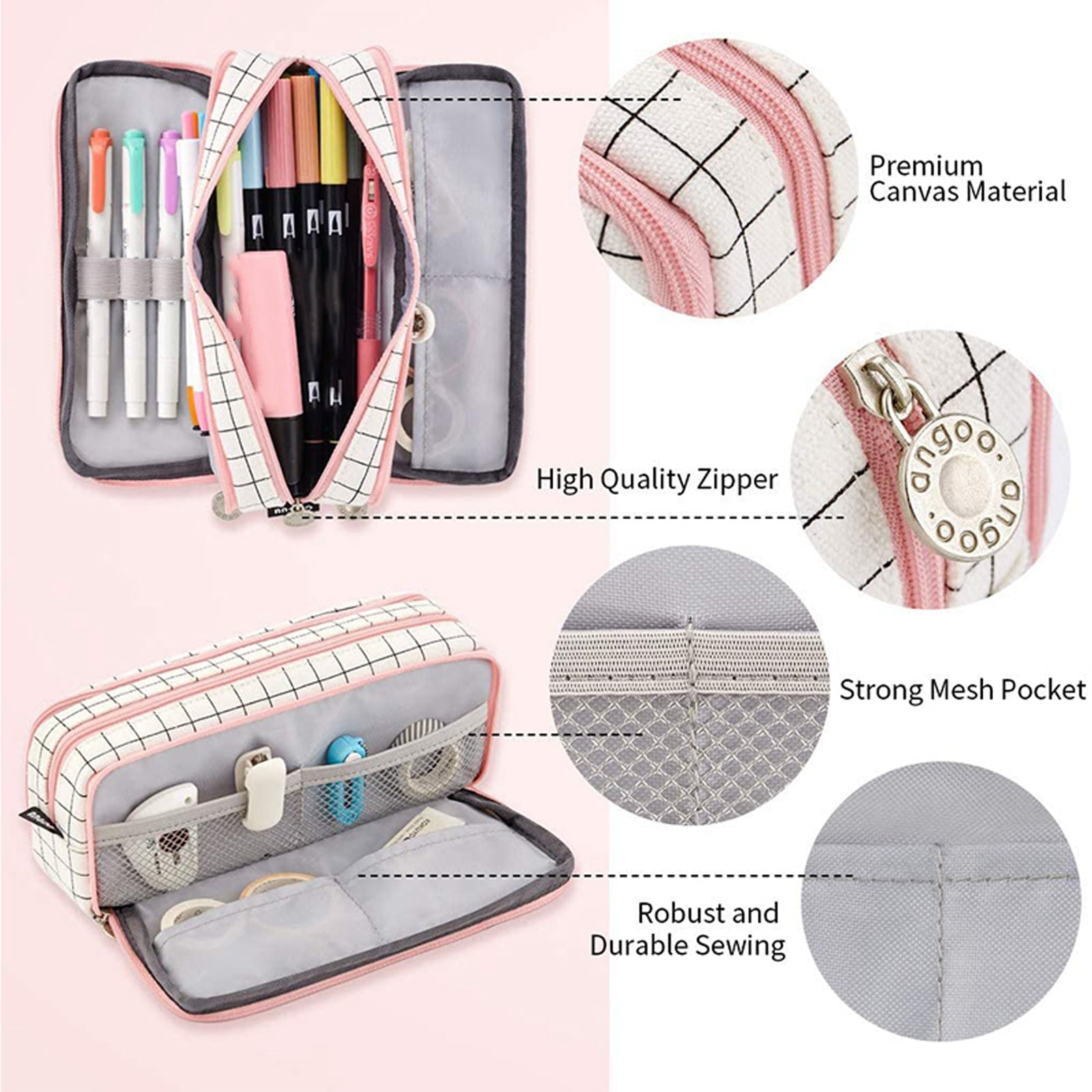  Sletend Dog Paw Plaid Pencil Case Big Capacity Handheld 3  Compartments Pencil Pouch Portable Large Storage Canvas Pencil Bag for Boys  Girls Adults Students : Arts, Crafts & Sewing
