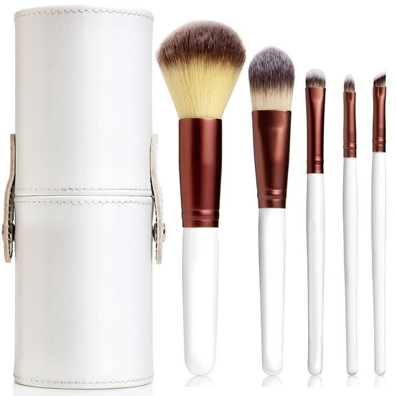 Premium Makeup Brush Set 5-Piece and Leather Standing Case, Holiday Gift