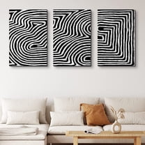 PixonSign Canvas Print Wall Art Set Smooth and Bumpy Line Pattern Geometric Shapes Illustrations Modern Art Contemporary Edgy Dark Black and White for Living Room, Bedroom, Office - 16"x24"x3