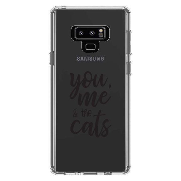 DistinctInk Clear Shockproof Hybrid Case for Samsung Galaxy Note 9 - TPU Bumper Acrylic Back Tempered Glass Screen Protector - You, Me & the Cats