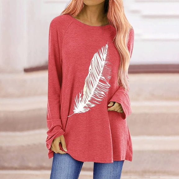 Abcnature Women Plus Size Casual Boho Long Sleeve Crew Neck T Shirts Blouse High Low Hem Long Tunic Blouse Tops Autumn Winter Plain Pullover Sweatshirt Red S