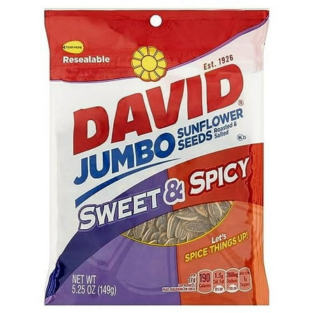 DAVID Roasted and Salted Sweet and Spicy Jumbo Sunflower Seeds, 5.25 Ounces (3-Pack)