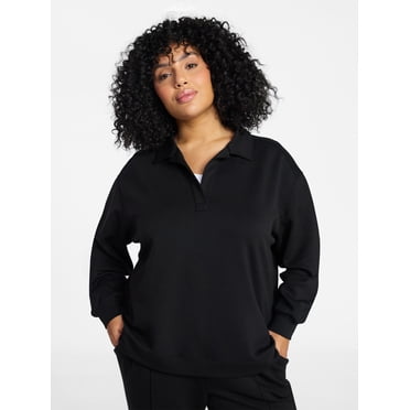 Terra & Sky Women's Plus Size Scuba Knit Layering Top with Long Sleeves, Sizes 0X-5X