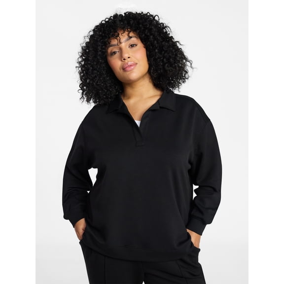 Terra & Sky Women's Plus Size Scuba Knit Layering Top with Long Sleeves, Sizes 0X-5X