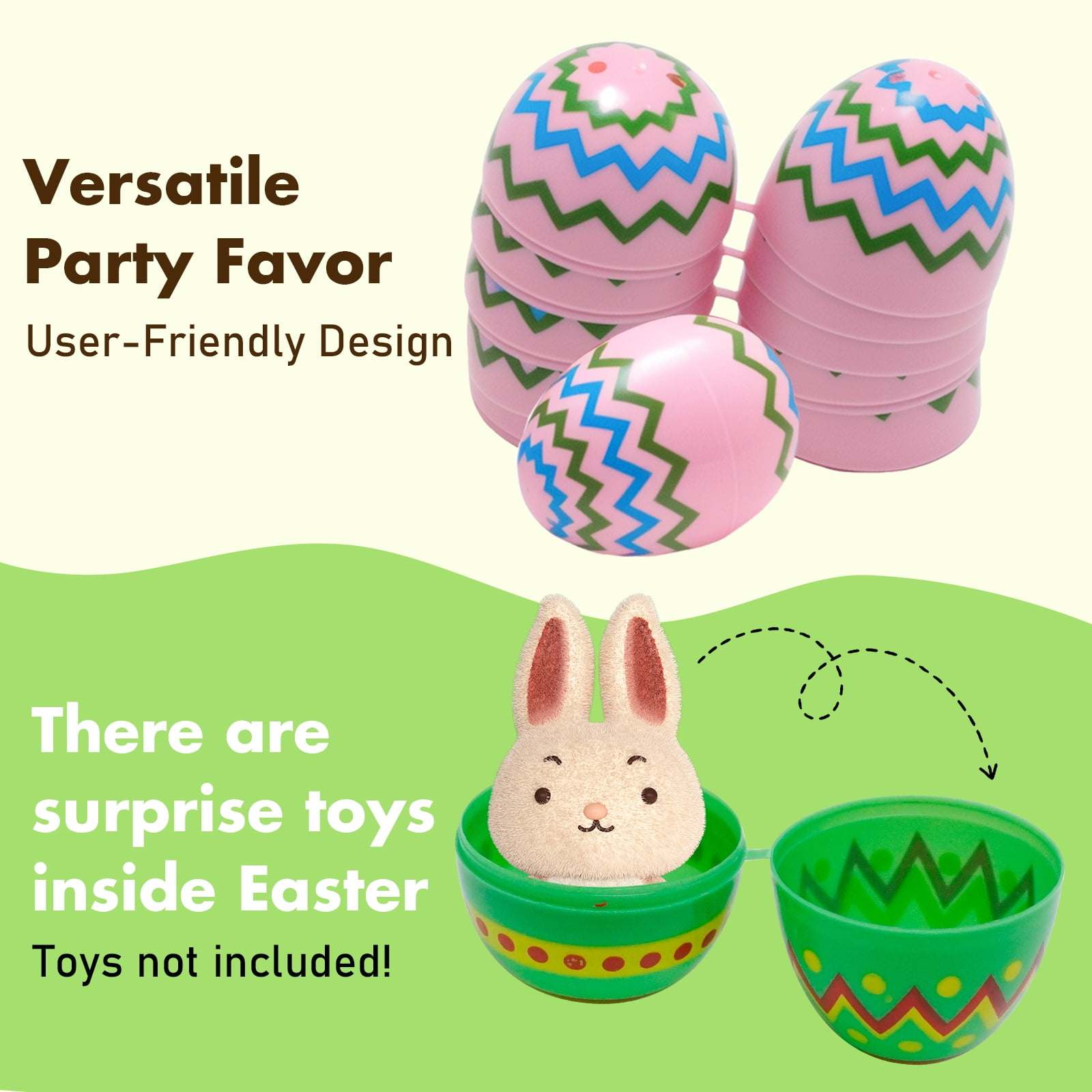 72Pcs Pre-Filled Plastic Easter Eggs 2.36", 6 Different Styles, for Easter Hunt, Party Favors, Classroom Prizes & Decor