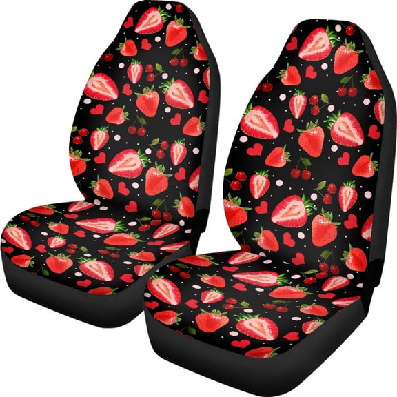 POLERO Strawberry Front Seat Cover for Women, Set of 2 Vehicle Seat Covers Washable Stretch Front Seat Covers